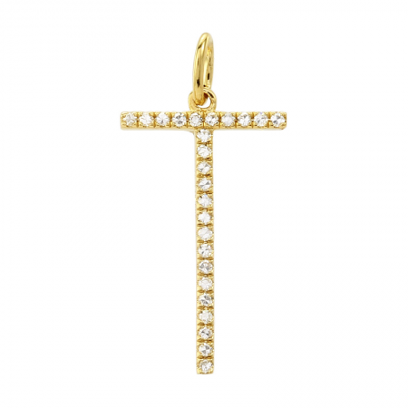 14K Yellow Gold Diamond Initial Pendant-Charms & Pendants-Maurice's Jewelers-T-