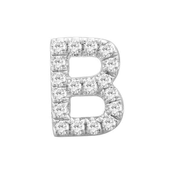 14K White Gold Mini Diamond Initial Earring-EARRINGS-superbell-B-
