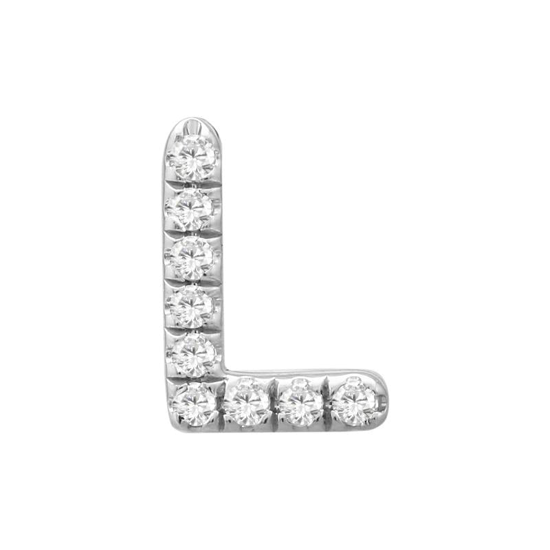 14K White Gold Mini Diamond Initial Earring