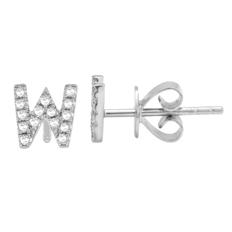 14K White Gold Mini Diamond Initial Earring-EARRINGS-superbell-W-