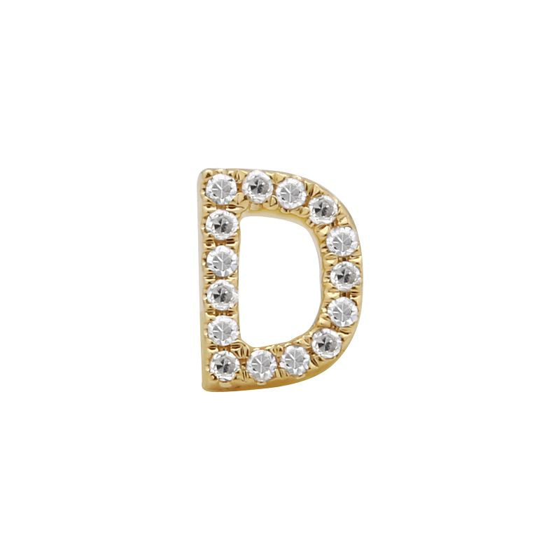 14K Yellow Gold Mini Diamond Initial Earrings-EARRINGS-superbell-D-