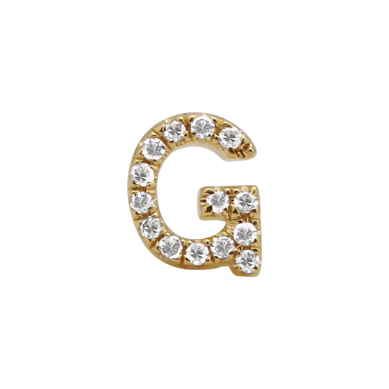 14K Yellow Gold Mini Diamond Initial Earrings-EARRINGS-superbell-G-