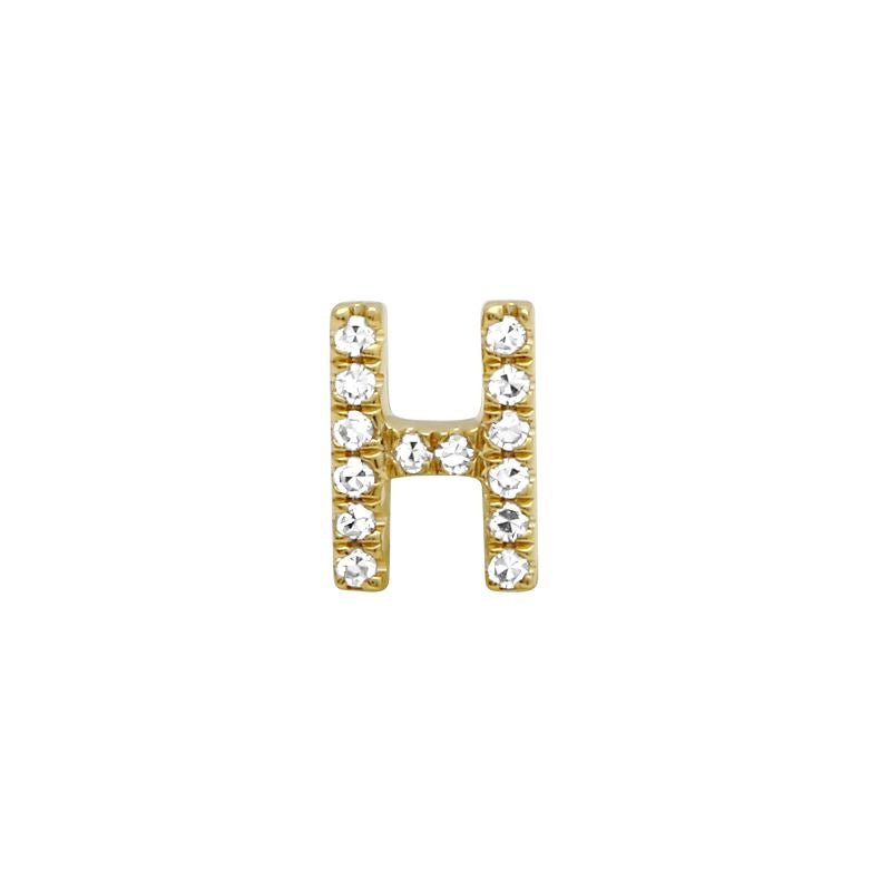 14K Yellow Gold Mini Diamond Initial Earrings-EARRINGS-superbell-H-