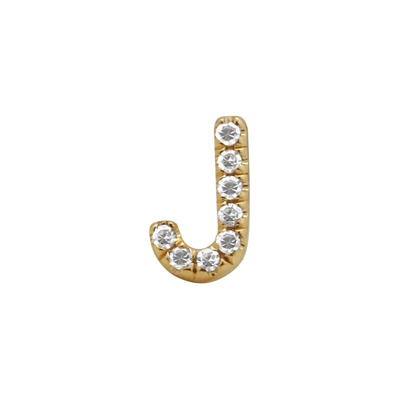 14K Yellow Gold Mini Diamond Initial Earrings-EARRINGS-superbell-J-