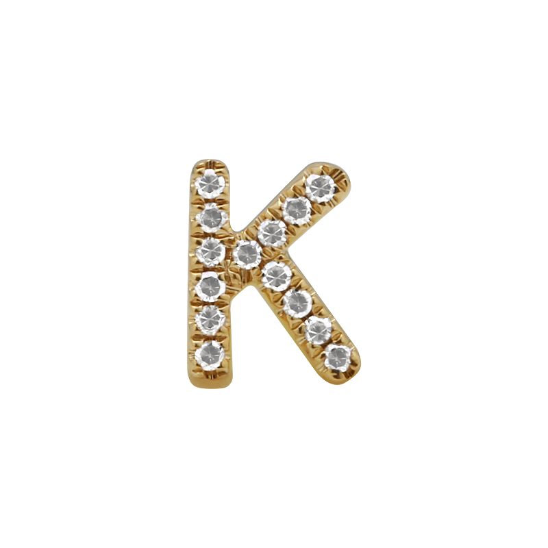 14K Yellow Gold Mini Diamond Initial Earrings-EARRINGS-superbell-K-