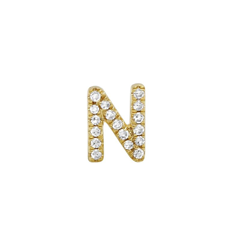 14K Yellow Gold Mini Diamond Initial Earrings-EARRINGS-superbell-N-