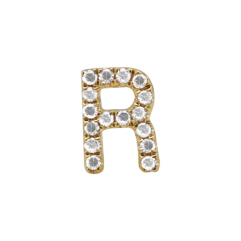 14K Yellow Gold Mini Diamond Initial Earrings-EARRINGS-superbell-R-