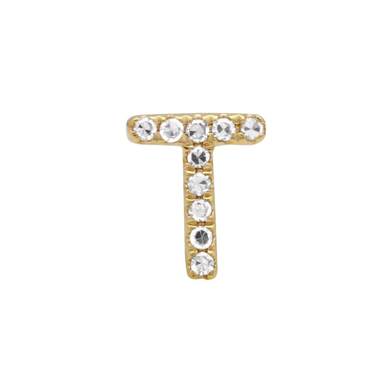 14K Yellow Gold Mini Diamond Initial Earrings-EARRINGS-superbell-T-