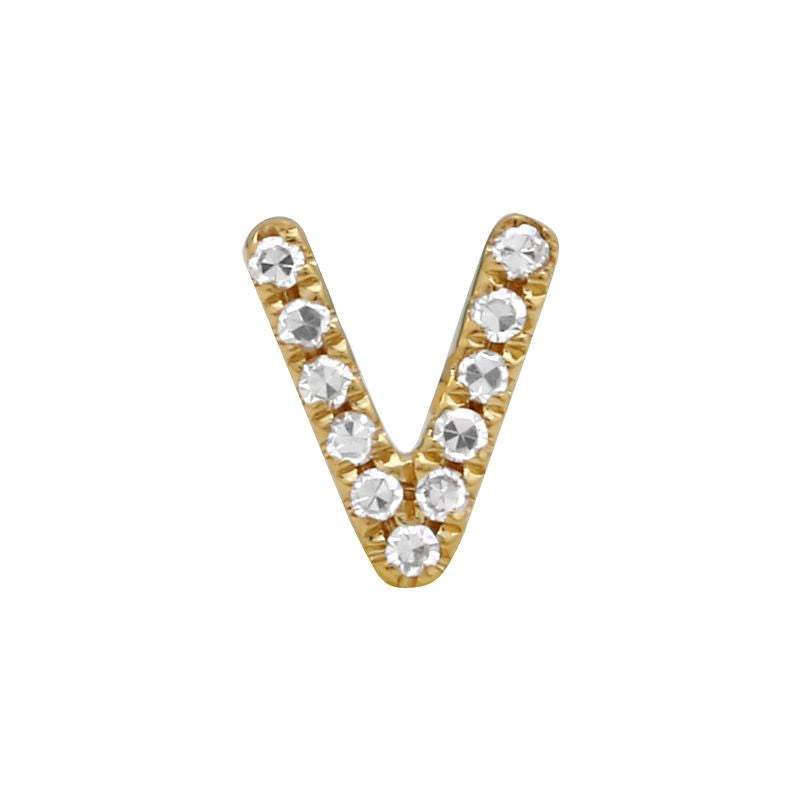 14K Yellow Gold Mini Diamond Initial Earrings-EARRINGS-superbell-V-