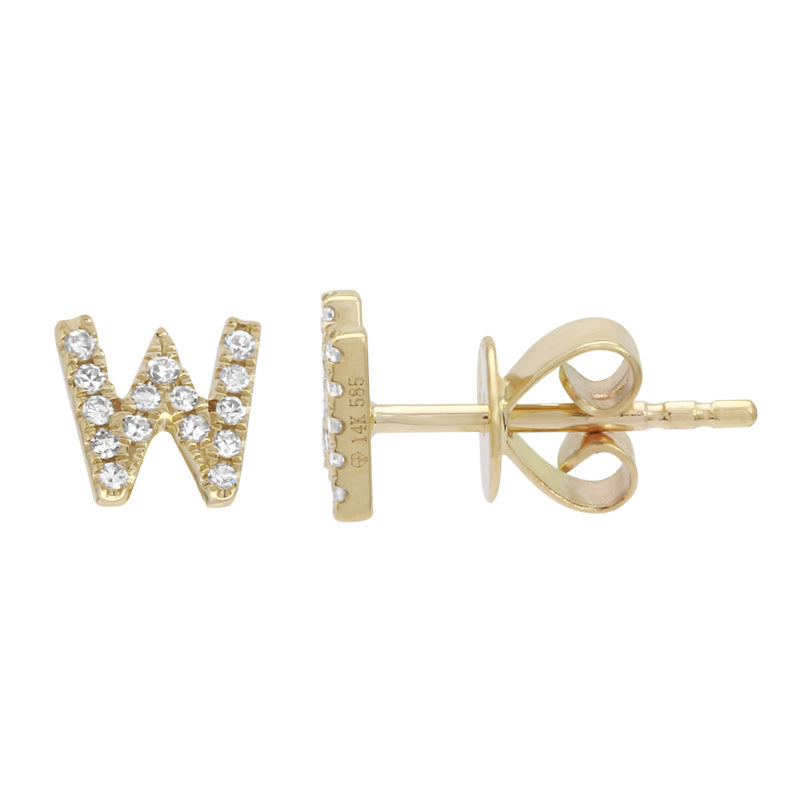 14K Yellow Gold Mini Diamond Initial Earrings-EARRINGS-superbell-W-