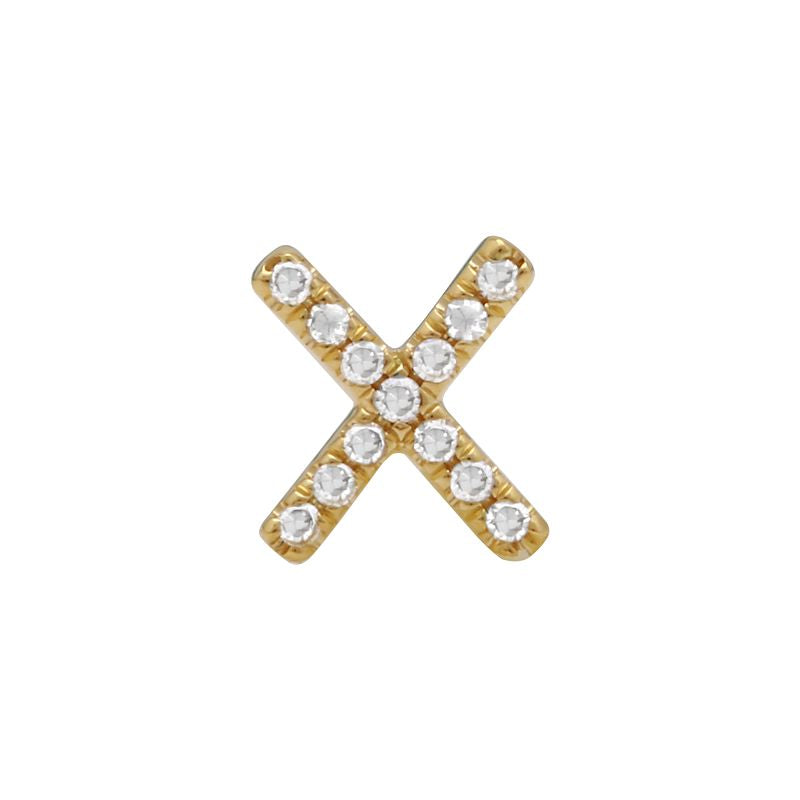 14K Yellow Gold Mini Diamond Initial Earrings-EARRINGS-superbell-X-