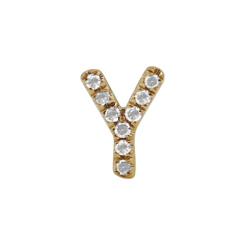 14K Yellow Gold Mini Diamond Initial Earrings-EARRINGS-superbell-Y-