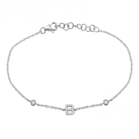 14K White Gold Diamond Initial And Diamond Bracelet-Bracelets-Maurice's Jewelers-B-