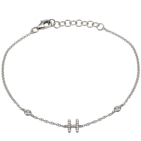 14K White Gold Diamond Initial And Diamond Bracelet-Bracelets-Maurice's Jewelers-H-