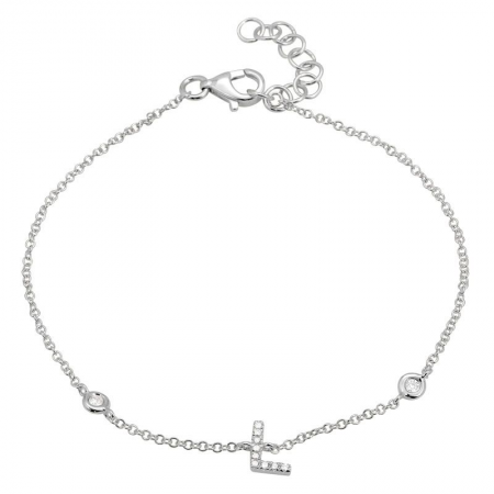 14K White Gold Diamond Initial And Diamond Bracelet-Bracelets-Maurice's Jewelers-L-