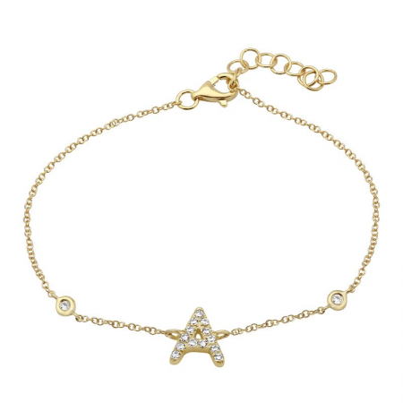 14K Yellow Gold Diamond Initial And Diamond Bracelet-Bracelets-superbell-A-