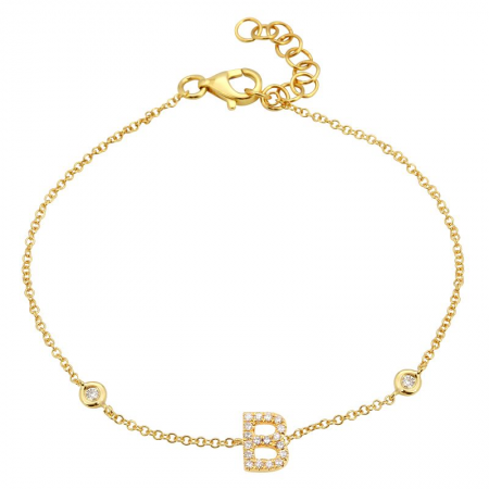 14K Yellow Gold Diamond Initial And Diamond Bracelet-Bracelets-superbell-B-