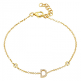 14K Yellow Gold Diamond Initial And Diamond Bracelet-Bracelets-superbell-D-