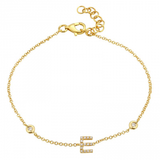 14K Yellow Gold Diamond Initial And Diamond Bracelet-Bracelets-superbell-E-