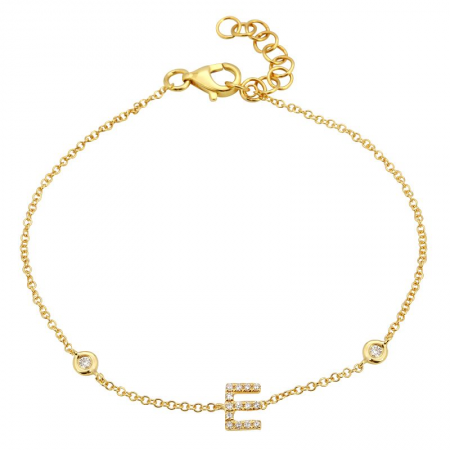 14K Yellow Gold Diamond Initial And Diamond Bracelet-Bracelets-superbell-E-