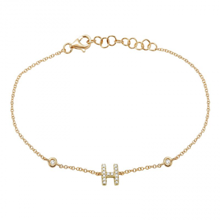 14K Yellow Gold Diamond Initial And Diamond Bracelet-Bracelets-superbell-H-