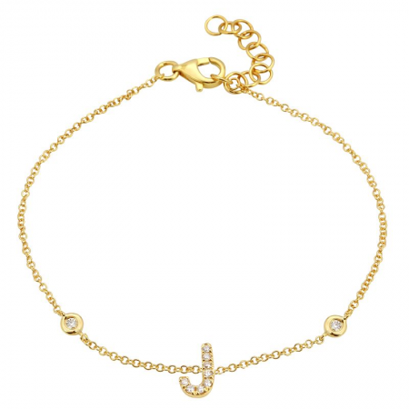 14K Yellow Gold Diamond Initial And Diamond Bracelet-Bracelets-superbell-J-