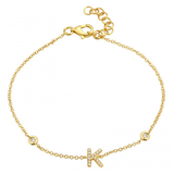 14K Yellow Gold Diamond Initial And Diamond Bracelet-Bracelets-superbell-K-