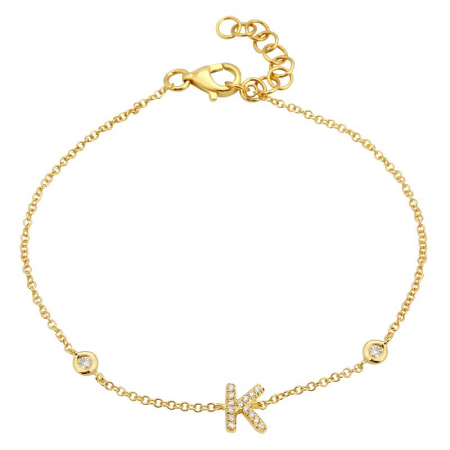 14K Yellow Gold Diamond Initial And Diamond Bracelet-Bracelets-superbell-K-