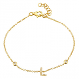 14K Yellow Gold Diamond Initial And Diamond Bracelet-Bracelets-superbell-L-