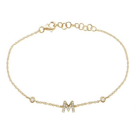 14K Yellow Gold Diamond Initial And Diamond Bracelet-Bracelets-superbell-M-
