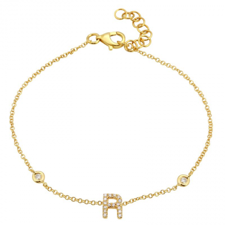 14K Yellow Gold Diamond Initial And Diamond Bracelet-Bracelets-superbell-R-