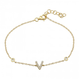 14K Yellow Gold Diamond Initial And Diamond Bracelet-Bracelets-superbell-V-