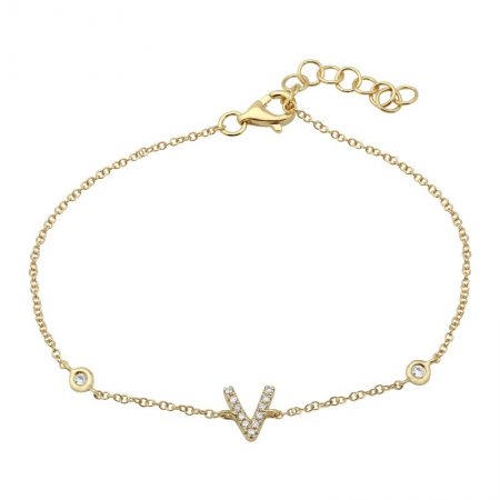 14K Yellow Gold Diamond Initial And Diamond Bracelet-Bracelets-superbell-V-