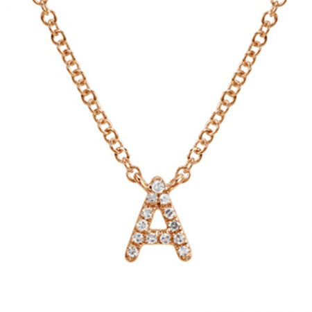 14K Rose Gold Diamond Initial Necklace