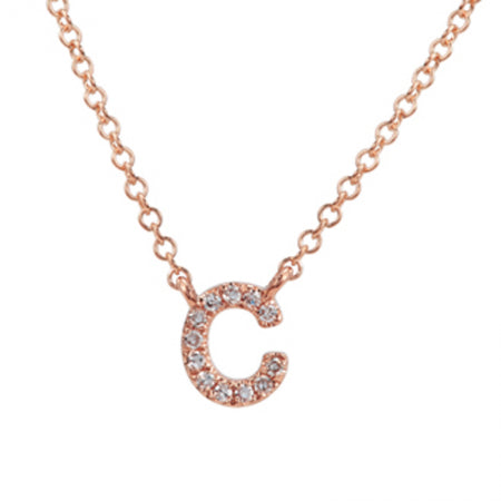 14K Rose Gold Diamond Initial Necklace-Necklaces-Maurice's Jewelers-C-