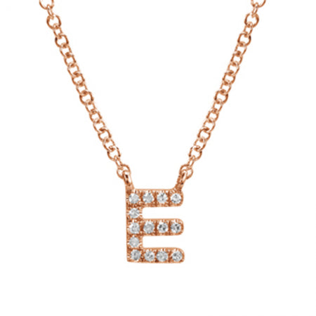 14K Rose Gold Diamond Initial Necklace-Necklaces-Maurice's Jewelers-E-