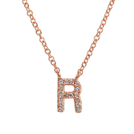 14K Rose Gold Diamond Initial Necklace