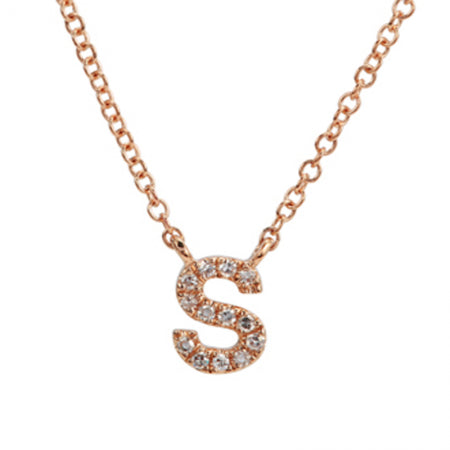 14K Rose Gold Diamond Initial Necklace-Necklaces-Maurice's Jewelers-S-