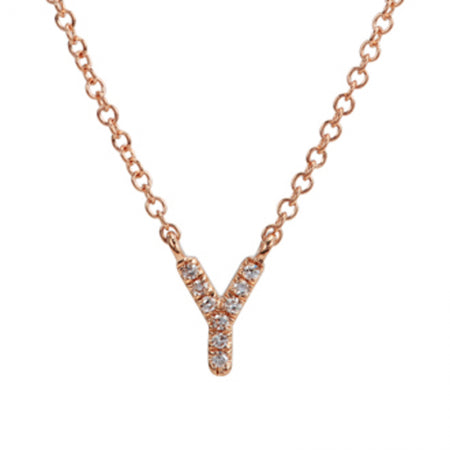 14K Rose Gold Diamond Initial Necklace