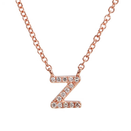 14K Rose Gold Diamond Initial Necklace