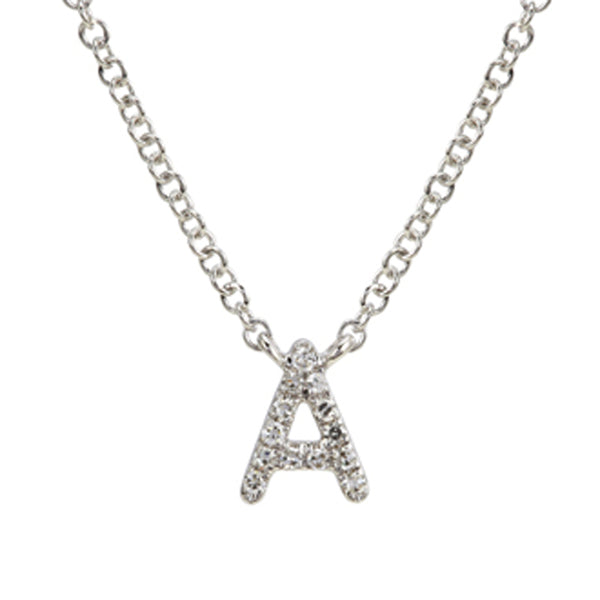 14K White Gold Diamond Initial Necklace