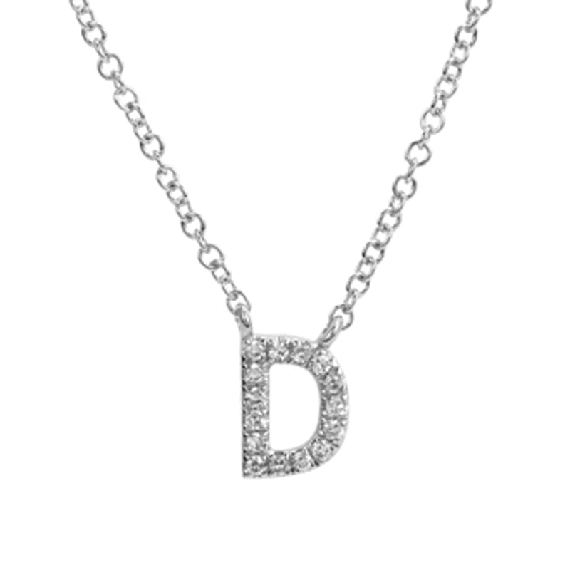 14K White Gold Diamond Initial Necklace