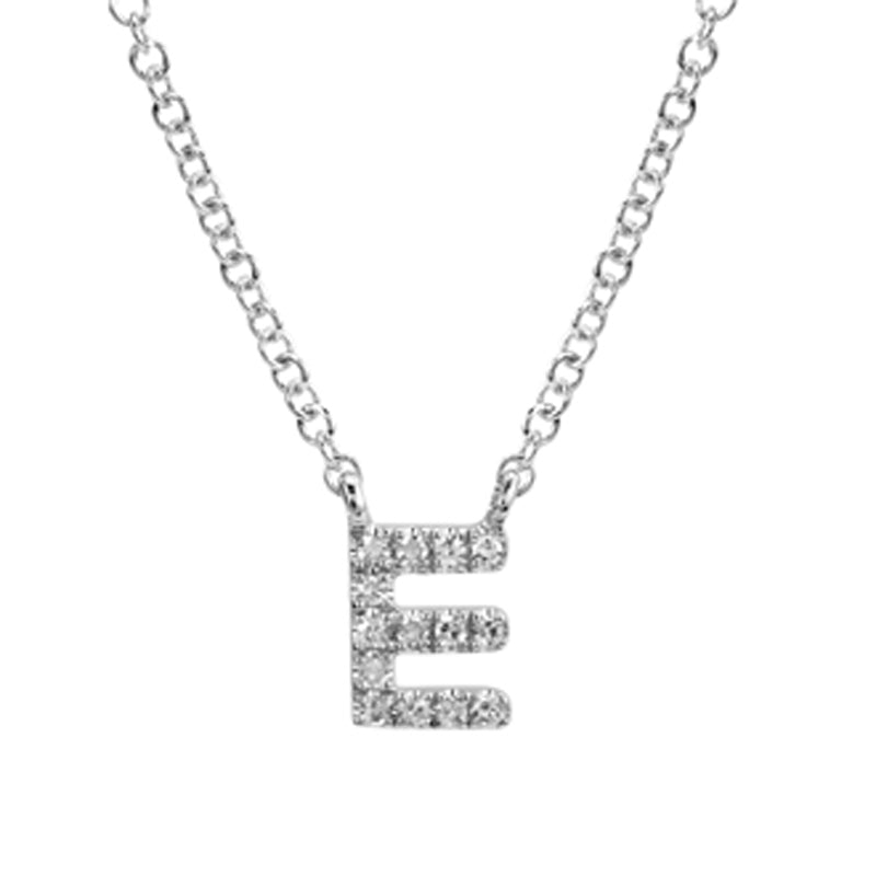 14K White Gold Diamond Initial Necklace-Necklaces-Maurice's Jewelers-E-