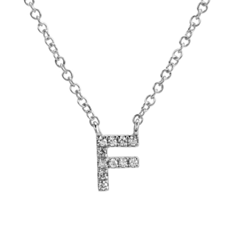 14K White Gold Diamond Initial Necklace