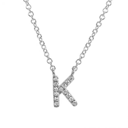 14K White Gold Diamond Initial Necklace