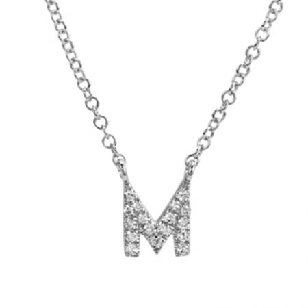 14K White Gold Diamond Initial Necklace