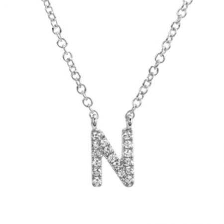 14K White Gold Diamond Initial Necklace