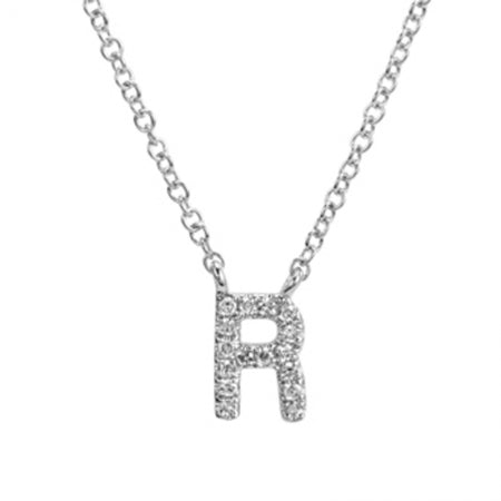 14K White Gold Diamond Initial Necklace