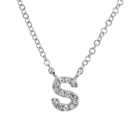 14K White Gold Diamond Initial Necklace