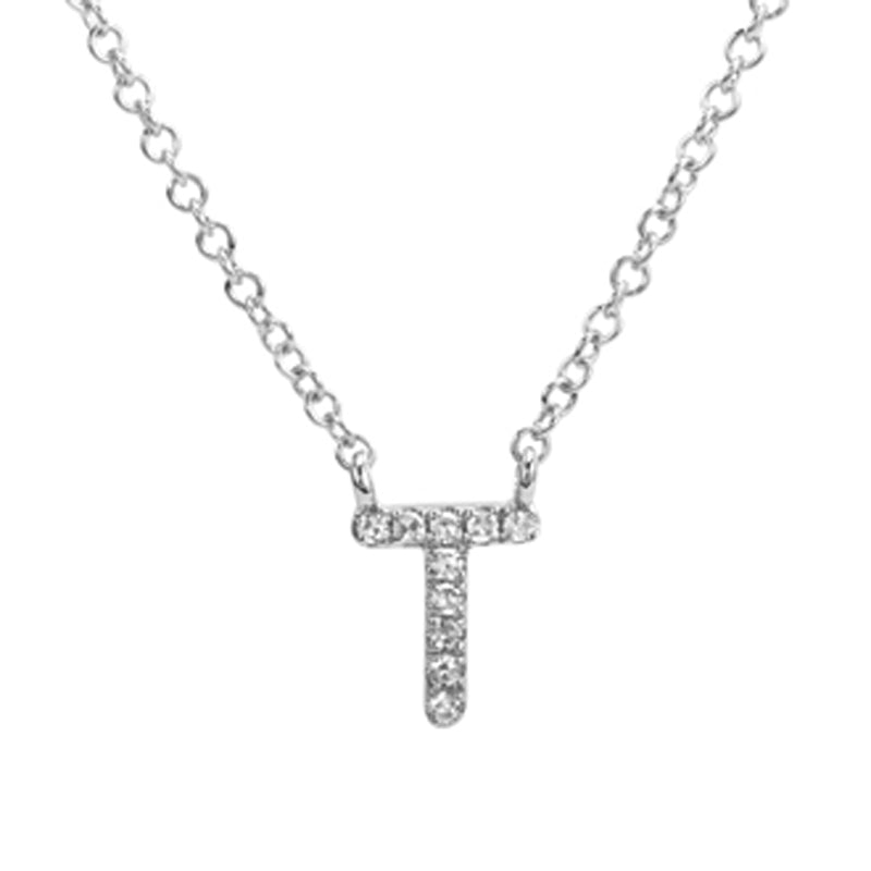 14K White Gold Diamond Initial Necklace-Necklaces-Maurice's Jewelers-T-